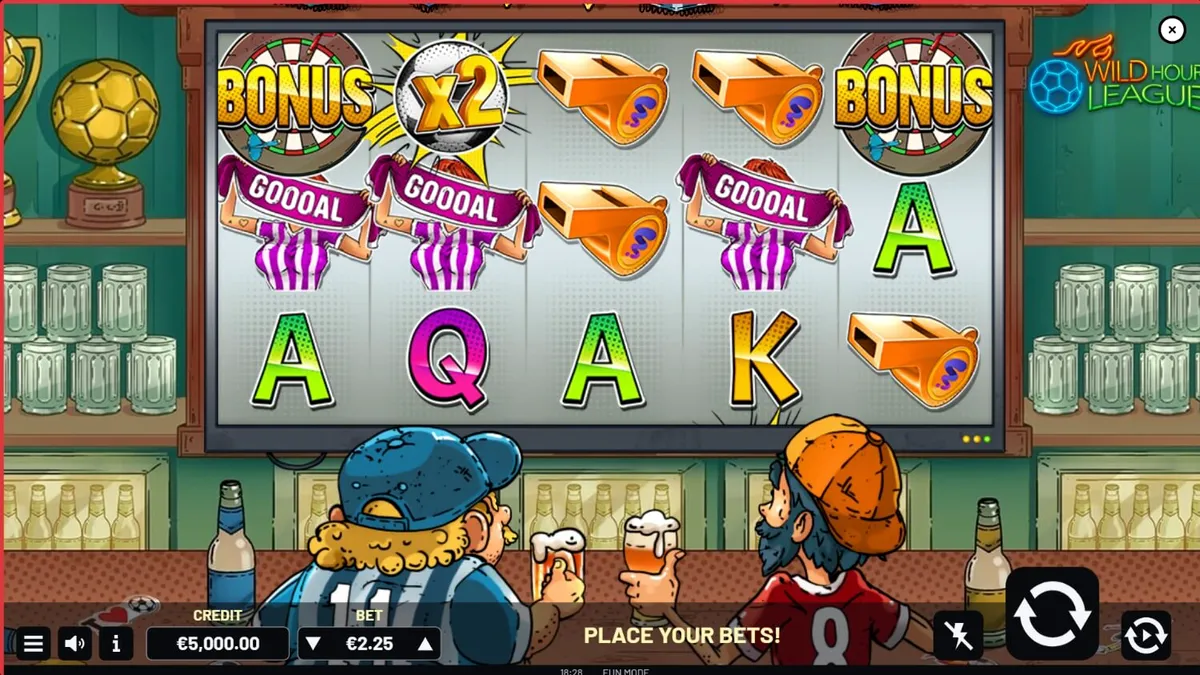 Wild Hour League slot machine interface sa isang sports bar